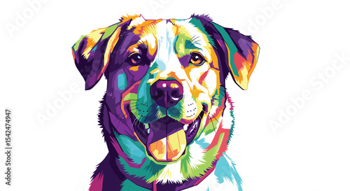 A Colorful and Happy Dog Portrait Full Of Joyfulness and Energy Today