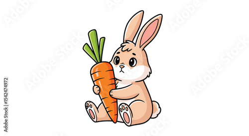 A Cute Bunny Rabbit Embraces a Big Carrot in a Loving Manner