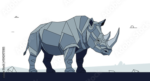 A Pixelated Journey with the Majestic Rhinoceros Through the Digital African Savanna