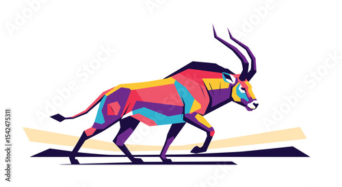 Majestic Antelope Walking Across the Plains A Colorful and Artistic Wildlife Illustration
