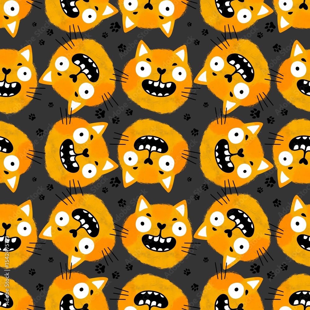 Fototapeta premium Halloween animals seamless cats pattern for wrapping paper