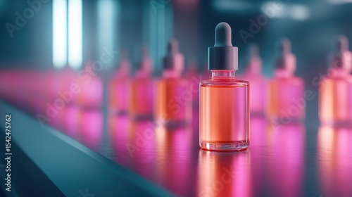 An artistic arrangement of colorful serum droppers creating an aesthetic vibe, illustrating beauty, skincare, and the allure of personal care products.