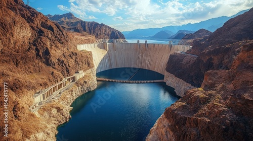 Majestic dam with reservoir nestled in canyon