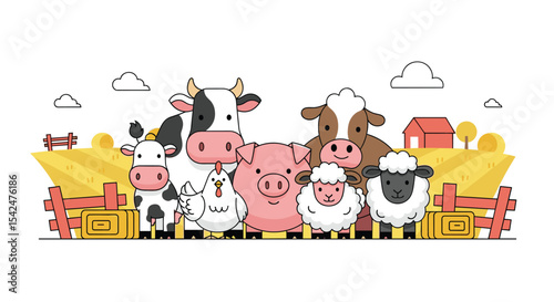 Farm Animal Friends A Colorful Illustration of Happy Creatures on a Farm