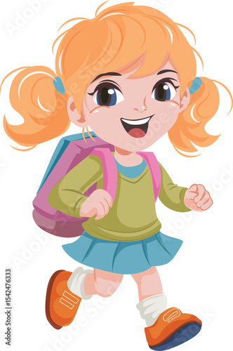 happy girl gos to school