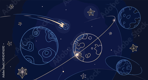 A Celestial Tapestry Cosmic Dance of Planets Stars and Asteroids Across Infinite Space