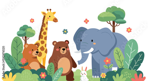 A Group of Animals in Their Natural Habitat Surrounded by Lush Green Plants