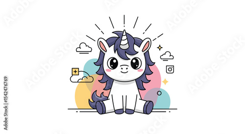 Adorable Unicorn in Whimsical Scene A Collection of Fantasy Cute Creatures Icons