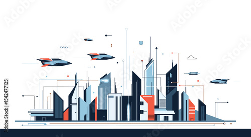 A Futuristic Metropolis with Flying Vehicles Traversing above Modern Skyscrapers and Advanced Infrastructure Design