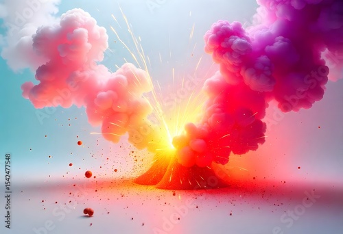 Digital volcano art with glowing particles and heat wave high resolution background