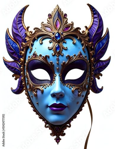 Elegant fantasy face mask with purple detailing and crown high resolution photo