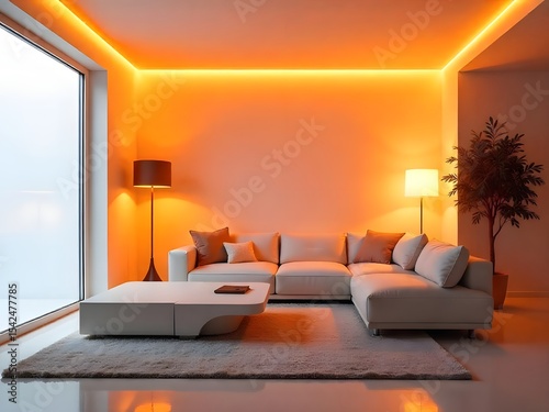 Luxury home living space with smart corner lighting effect high resolution picture