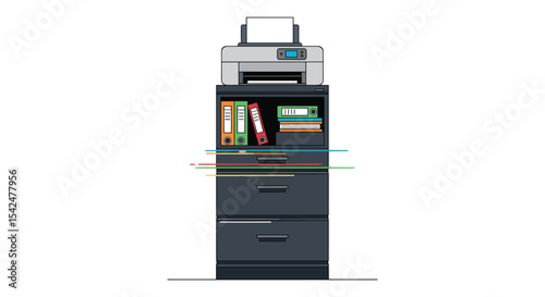 Office Filing System with Printer on Top Provides Organization and Accessibility