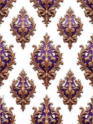 Seamless baroque pattern with golden floral elements on purple background high resolution picture