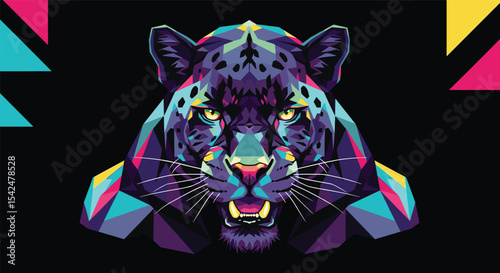 Digital Geometric Render of a Jaguar Head With Vibrant Colors and Artistic Flair
