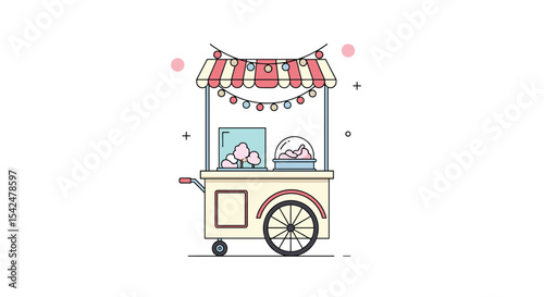 Charming Confection Cart With Pink Awning and Sweet Treats Ready to Be Enjoyed