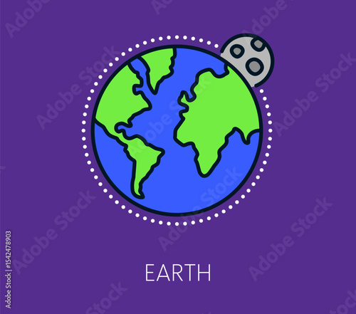 Space astronomy Earth planet color line icon. Galaxy outerspace exploration outline symbol, space travel thin line vector icon. Cosmos research or discovery linear sign, astronomy planet lineart icon