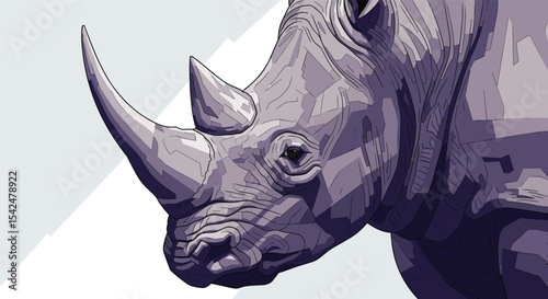 Monochromatic Pixelated Illustration of an African Rhinoceros with Prominent Horn and Textured Skin