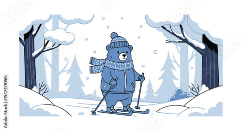 A Bear in the Winter Wonderland A Whimsical Skiing Adventure Through the Snowy Forest