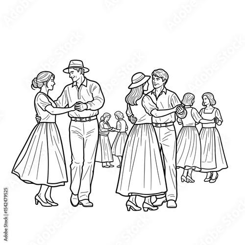 Couples dancing at a fair, celebrating tradition and community spirit