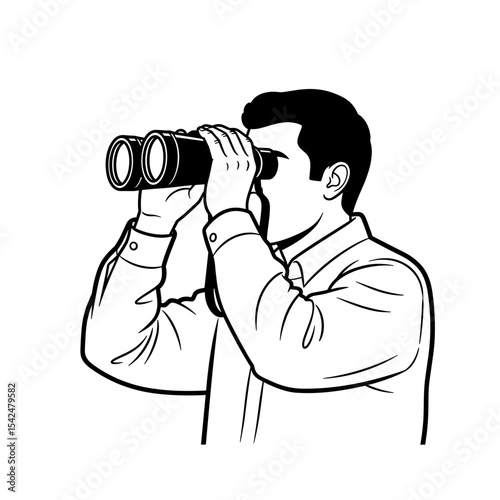 Man using binoculars for observation and exploration