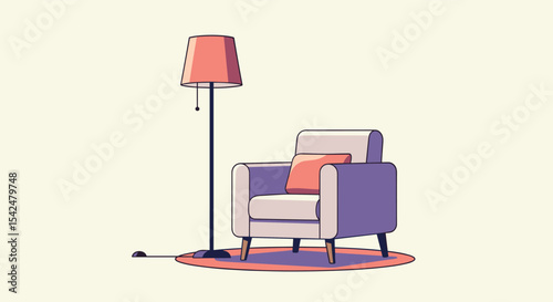 A Cozy Corner A Pixel Art Illustration of an Armchair and a Lamp Together