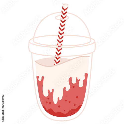 Red berry soda with whipped topping and dome lid in transparent plastic cup