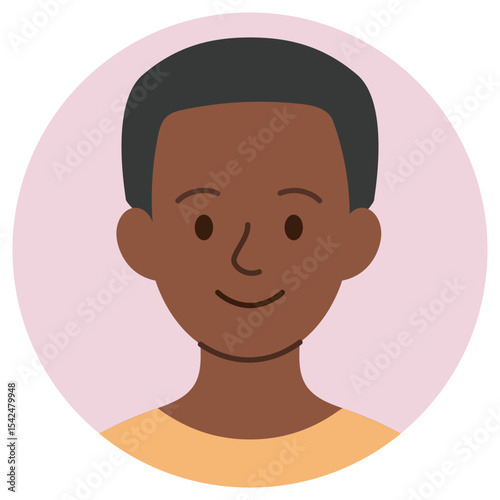 Cartoon avatar of smiling young black man with short hair isolated on pastel background