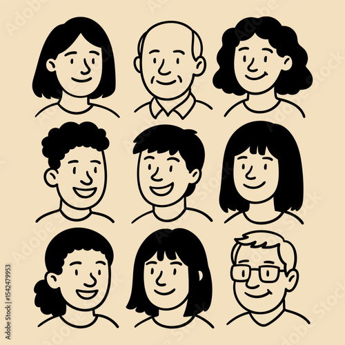 Doodle people faces set hand drawn style avatar icons collection