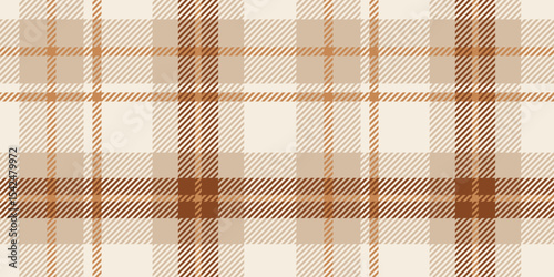 A classic tartan plaid pattern in soft beige and brown hues with a crisscrossed geometric design of squares and lines, creating a warm and timeless style suitable for textiles or decor.