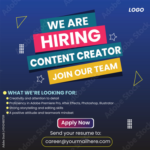 we are hiring poster design, hiring poster, content creator job poster, job advertisement poster, hiring ad template
