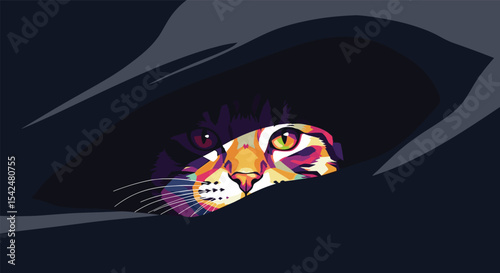 Digital Art of an Animal Hiding Under Blanket Revealing Head and Eyes