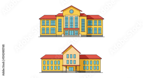 Illustrative Depiction of Structures Representing Governmental Educational or Public Service Institutions With Pixel Art Style