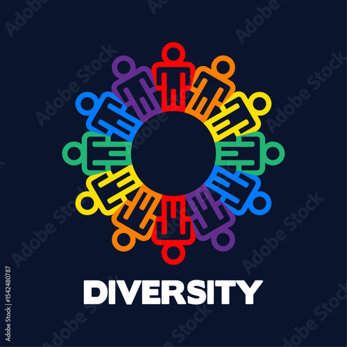 Teamwork diversity. people in a circle creative design. Vector isolated on blue background.