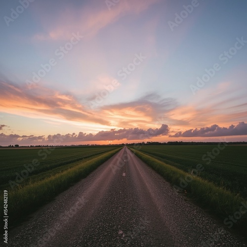 Gravel road stretches into the horizon