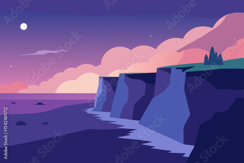 night landscape with moon and clouds