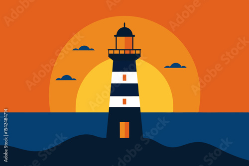 Night sky illuminates a solitary lighthouse beacon on a rugged island coast, a navigational tower guiding ships across the vast ocean