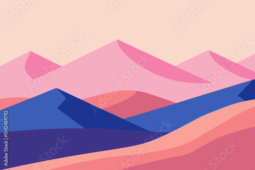 Colorful wavy vector art illustration of an abstract mountain landscape with curved lines and a sea-like pattern perfect for web backgrounds