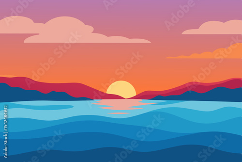 Mountain landscape at sunrise with fog and mist over the range, or a vibrant sunset over the sea with clouds in the sky