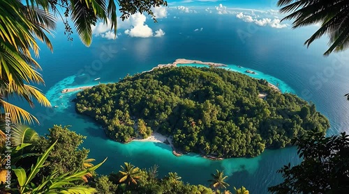 Tropical Island Paradise - Lush Green Aerial View