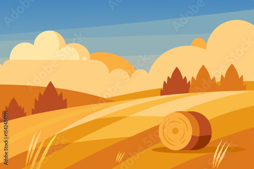 Vector illustration of a desert landscape with mountains and a vibrant orange sunset sky