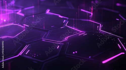 Abstract purple hexagons with glowing lines creating a futuristic technological surface look