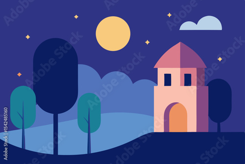 night city landscape with moon
