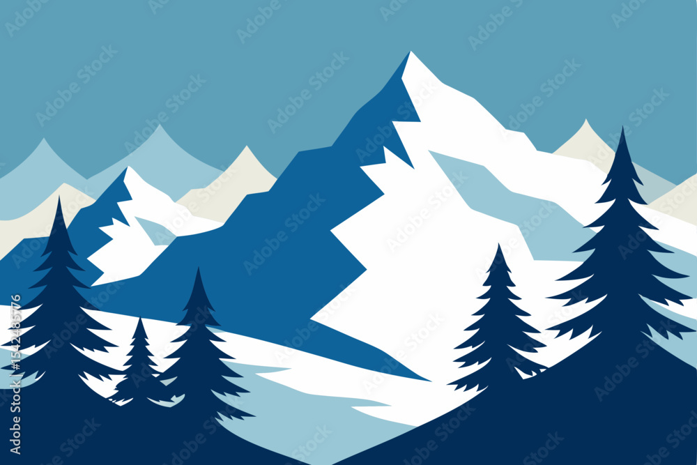 Obraz premium Christmas winter forest landscape vector illustration with snow-covered pine trees and snowflakes