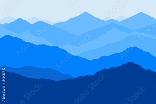 Misty morning mountain landscape with a serene view of hills and peaks under a cloudy sky