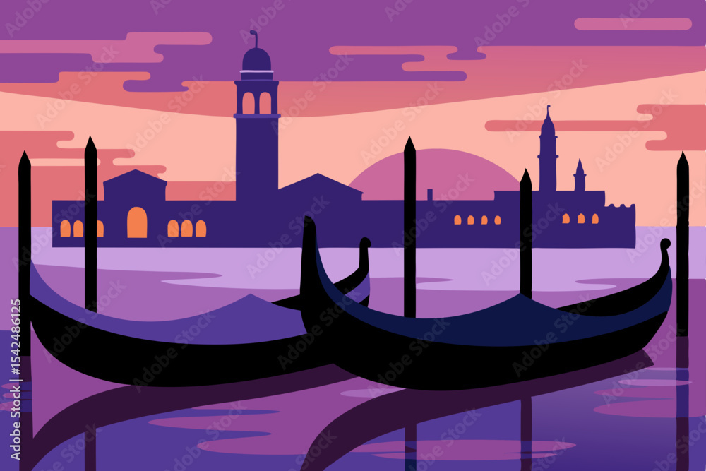Naklejka premium Romantic gondolas gracefully glide along Venice's canals, a beautiful Italian city of water and historic architecture, perfect for travel and tourism