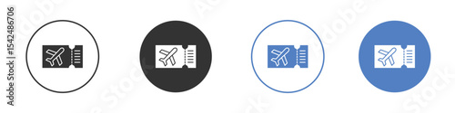 Airline ticket icon collection for app in black and blue colors