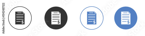 Bank statement icon collection for app in black and blue colors
