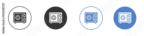 Bank vault icon collection for app in black and blue colors