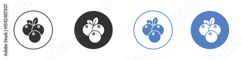 Blueberries icon collection for app in black and blue colors